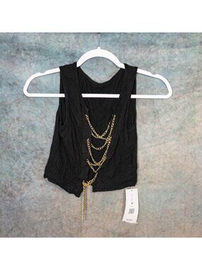 NWT Romwe Sheer Black Chain Corset Crop Top - Medium